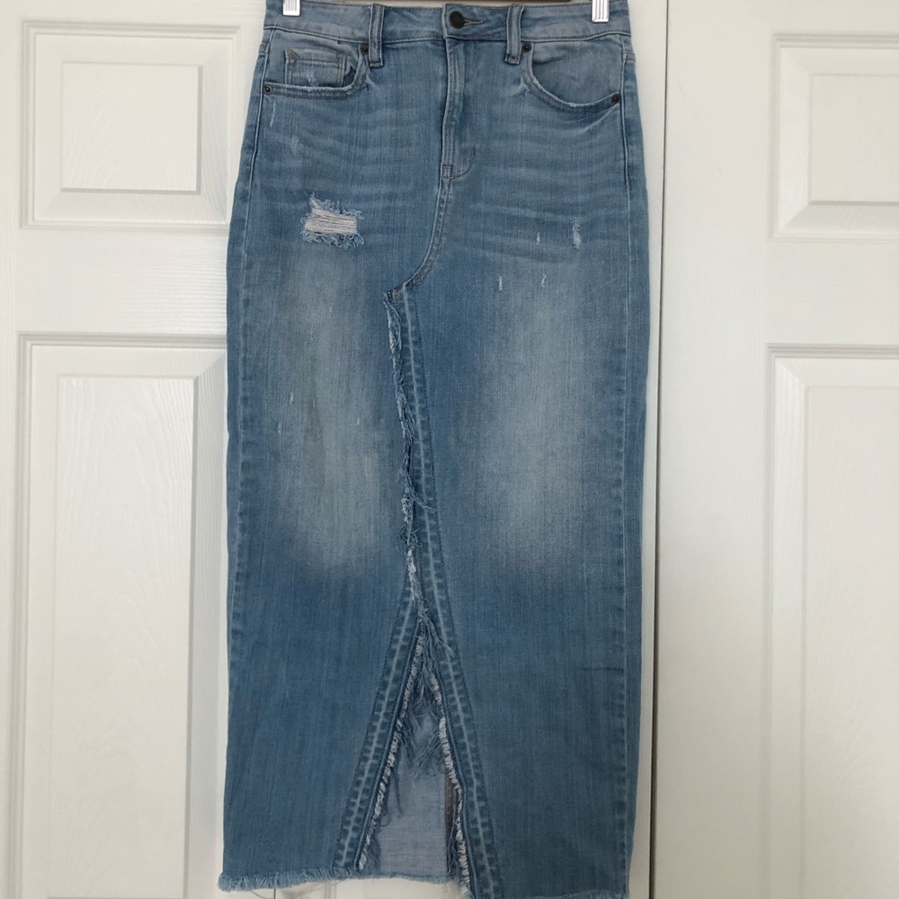 Midi denim skirt with front slit